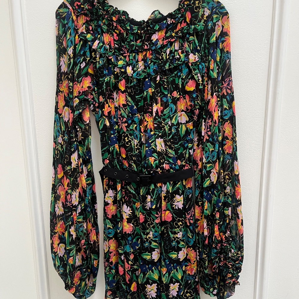 Ted Baker London Verine Blouson Romper Black / Multi-Floral, sz 6 US (sz 2 UK)
